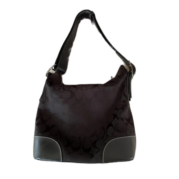 Coach Black Signature Canvas‎ & Leather Hobo Shoulder Bag Purse - Picture 2 of 5